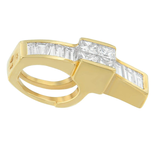 14K Yellow Gold 1 1/10 cttw Baguette and Princess Cut Overlapping Diamond Drop Pendant Necklace (H-I, SI1-SI2) WEM Support (www.WEM.support)