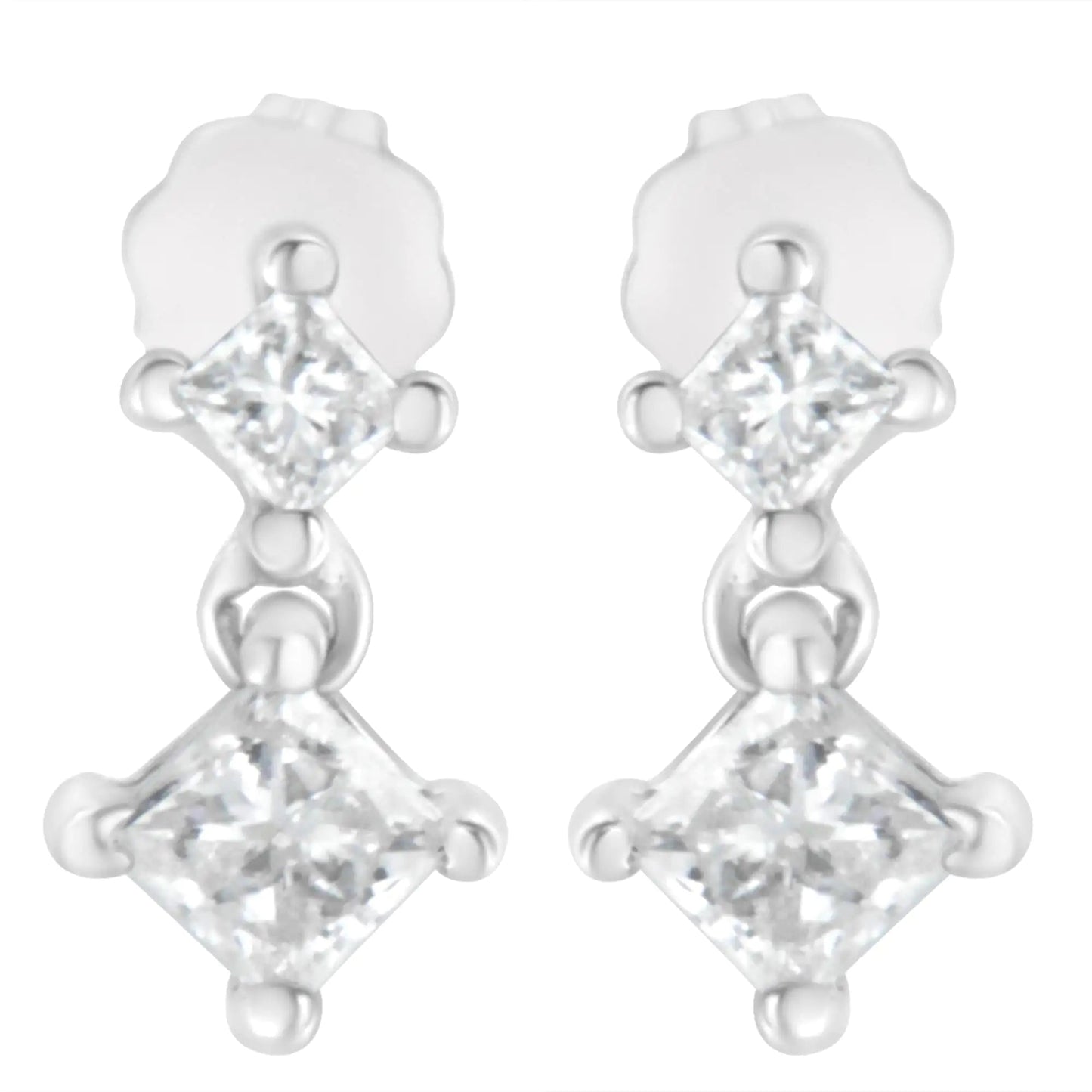 14K White Gold 3/4 cttw Double Diamond Princess-Cut Stud Earrings (I-J Clarity, I2-I3 Color) WEM Support (www.WEM.support)