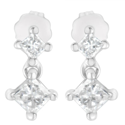 14K White Gold 3/4 cttw Double Diamond Princess-Cut Stud Earrings (I-J Clarity, I2-I3 Color) WEM Support (www.WEM.support)