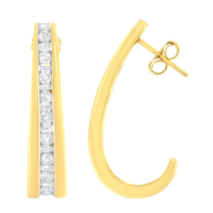 10K Yellow Gold 1 cttw Channel Set Diamond J-Hoop Earrings (H-I Clarity, I1-I2 Color) WEM Support (www.WEM.support)