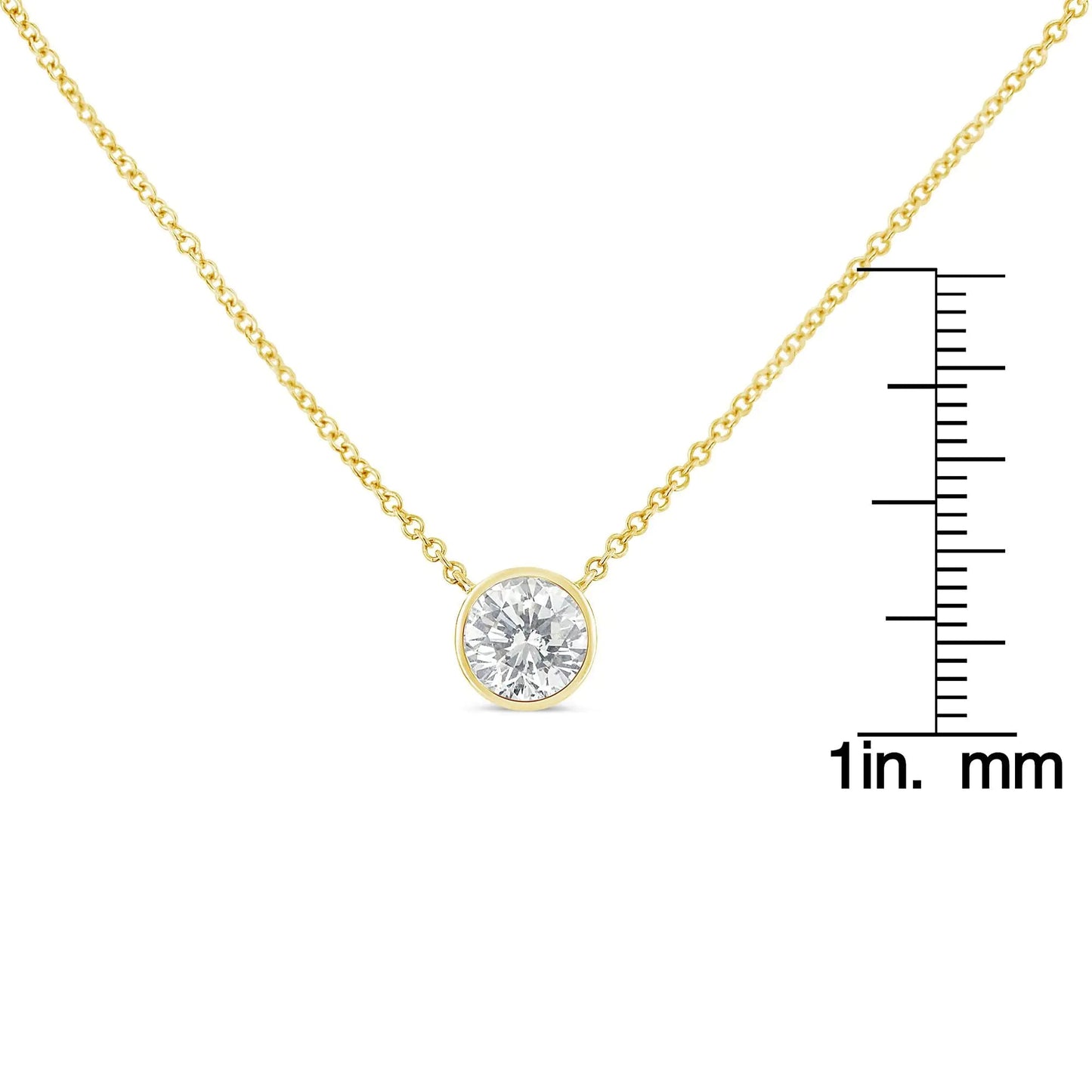 10K Yellow Gold 1/5 Carat Round Brilliant-Cut Diamond Modern Bezel-Set Solitaire 16"-18" Pendant Necklace (H-I Color, SI2-I1 Clarity) WEM Support (www.WEM.support)