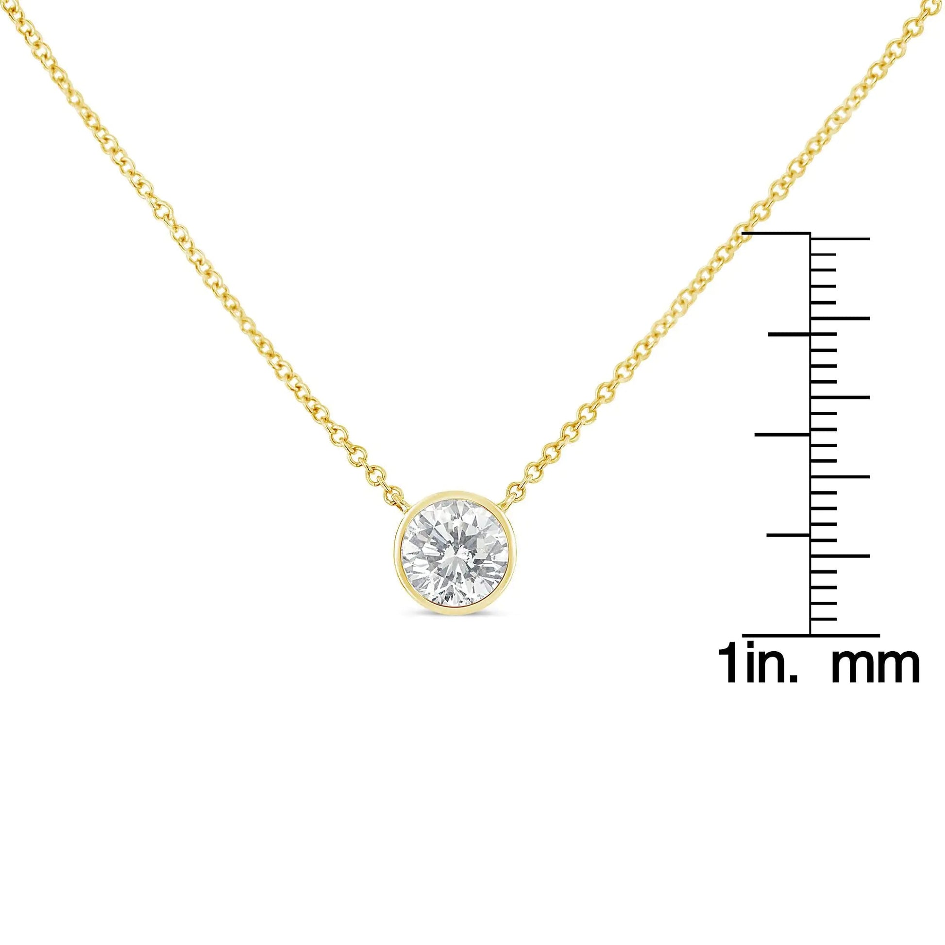 10K Yellow Gold 1/5 Carat Round Brilliant-Cut Diamond Modern Bezel-Set Solitaire 16"-18" Pendant Necklace (H-I Color, SI2-I1 Clarity) WEM Support (www.WEM.support)