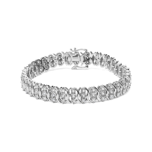 .925 Sterling Silber 1,0 Karat Wunder-Set Diamant 3-Reihen Wellen-Link Armband (I-J Farbe, I2-I3 Reinheit) - 18,42 cm WEM Support (www.WEM.support)