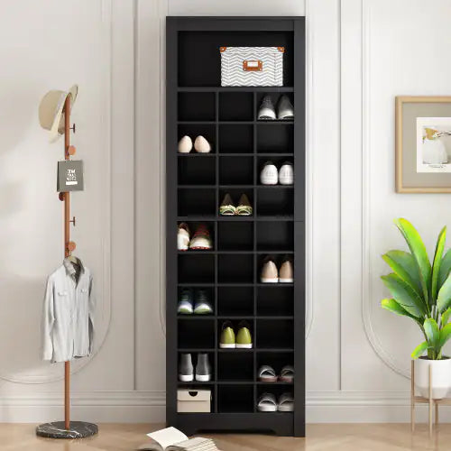 Stylish Design 30 Shoe Cabinet Console, Modern Shoe Cabinet, Multiple Storage Capacity, Self-standing High Cabinet, Suitable For Hallway, Bedroom, Black WEM Support (www.WEM.support)