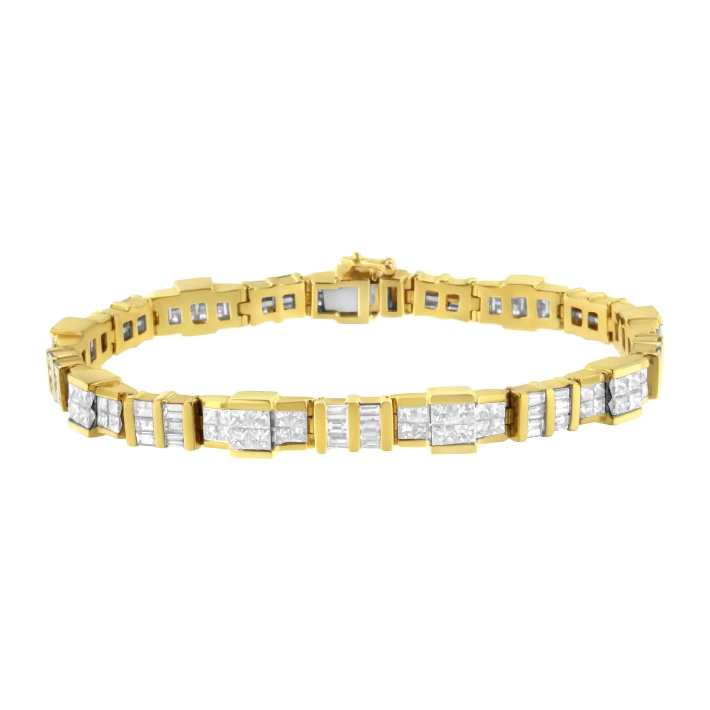 14K Yellow Gold Baguette and Princess-Cut Diamond Bracelet (8.30 cttw, H-I Color, SI1-SI2 Clarity) WEM Support (www.WEM.support)