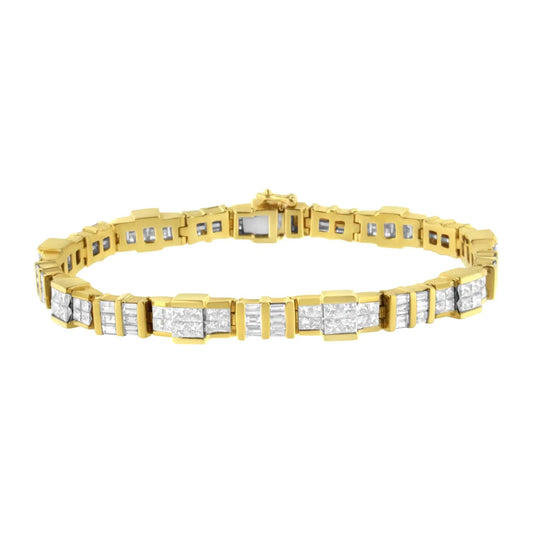 14K Yellow Gold Baguette and Princess-Cut Diamond Bracelet (8.30 cttw, H-I Color, SI1-SI2 Clarity) WEM Support (www.WEM.support)
