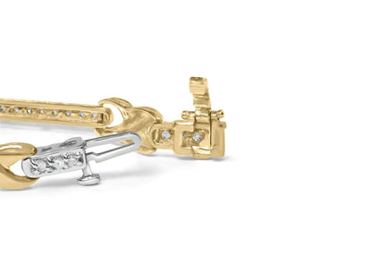 10K Yellow Gold 1.00 Cttw Pave Set Diamond Bar and  X-Link 7" Bracelet (I-J Color, I3 Quality) WEM Support (www.WEM.support)