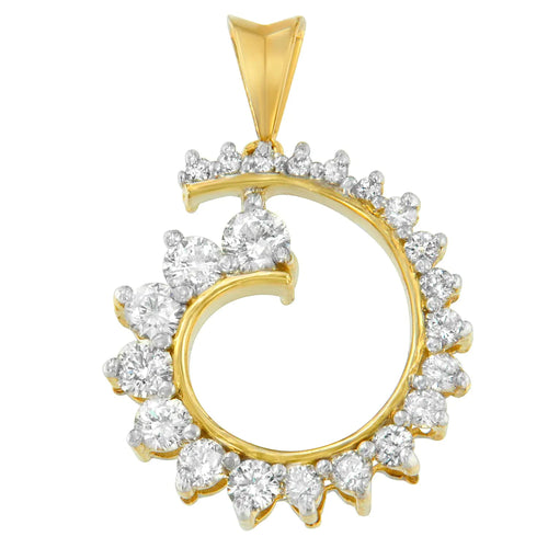 10K Yellow Gold Round Cut Diamond Curve Pendant Necklace (1.00 cttw, H-I Color, I1-I2 Clarity) WEM Support (www.WEM.support)