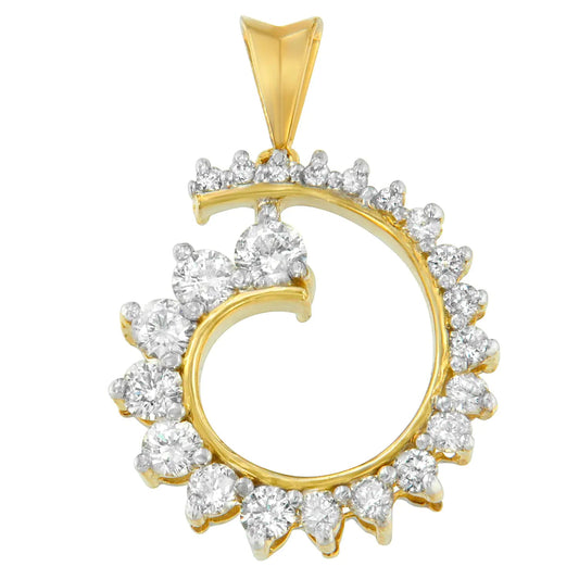 10K Yellow Gold Round Cut Diamond Curve Pendant Necklace (1.00 cttw, H-I Color, I1-I2 Clarity) WEM Support (www.WEM.support)