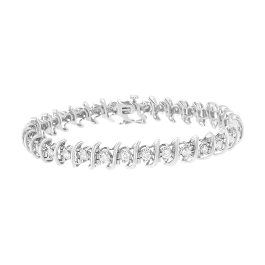 .925 Sterling Silver 3 cttw Diamond "S" Link Bracelet (I-J Clarity, I2-I3 Color) - Size 7.5" WEM Support (www.WEM.support)