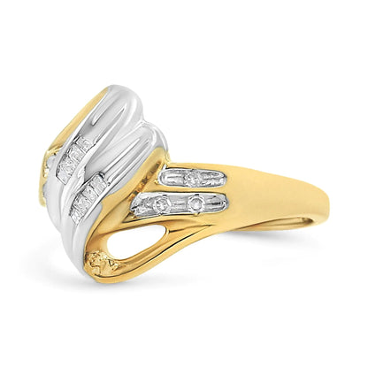 10K Yellow and White Gold 1/10 Cttw Baguette and Round-Cut Diamond Bypass Ring (I2 Color, H-I Clarity) WEM Support (www.WEM.support)