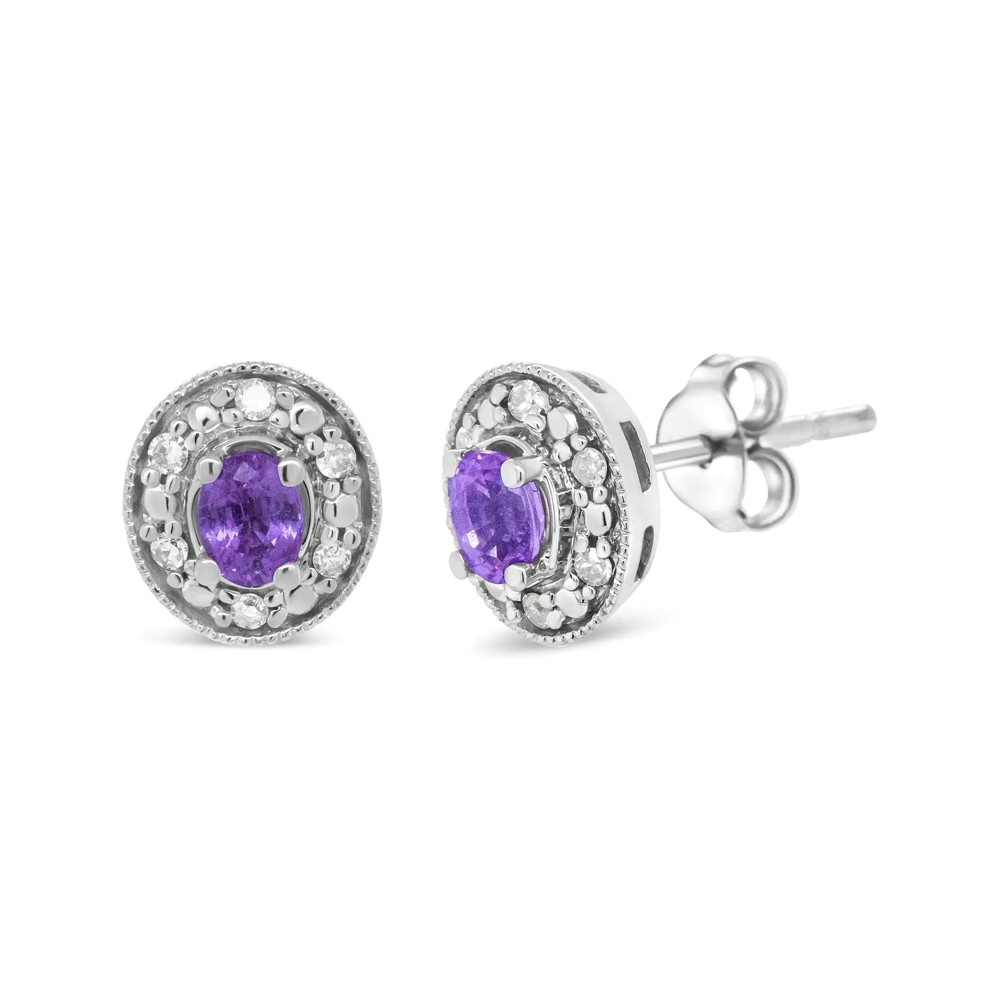 14K White Gold 4x3mm Round Pink Sapphire and 1/10 Cttw Round Diamond Halo Stud Earrings - (I-J Color, SI1-SI2 Clarity) WEM Support (www.WEM.support)