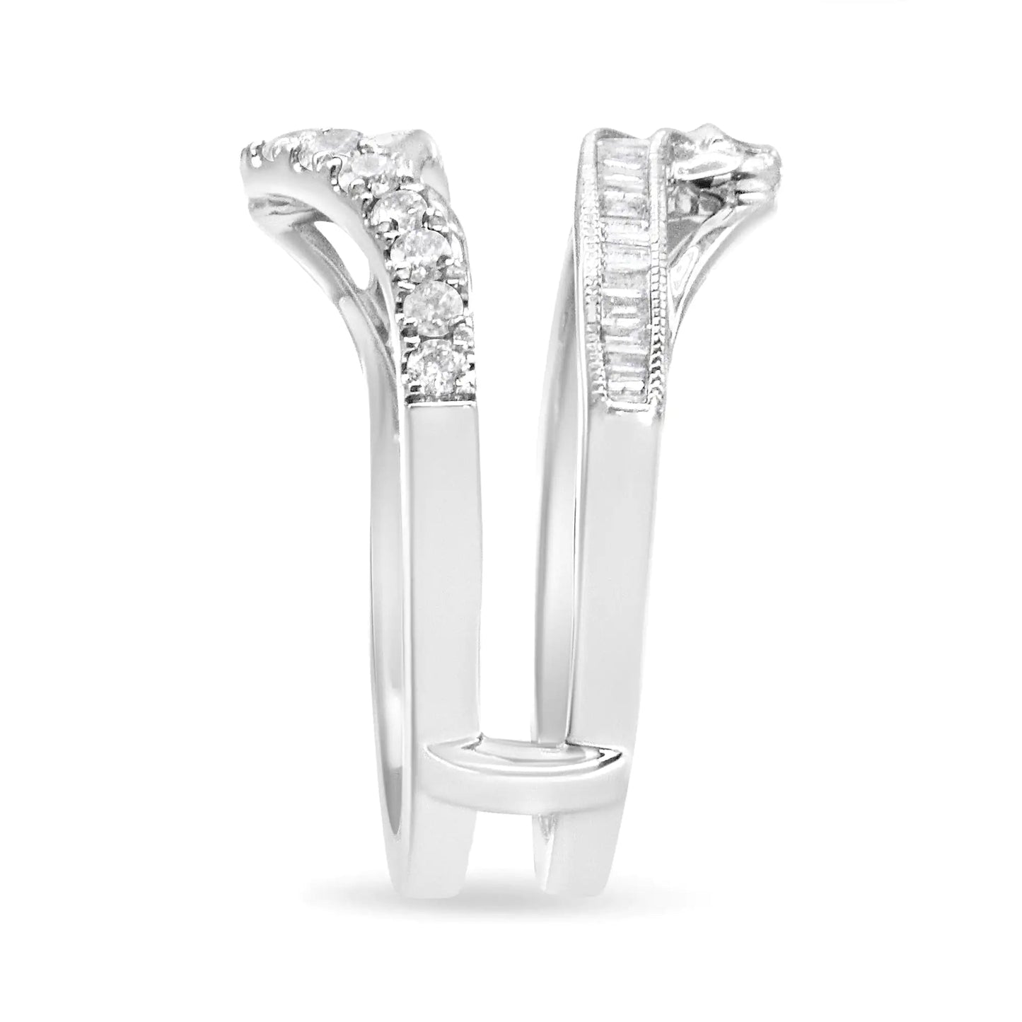 14K White Gold 0.65 Cttw Round and Baguette Invisible-Set Diamond Enhancer Wrap Ring (I-J Color, I2-I3 Clarity) WEM Support (www.WEM.support)