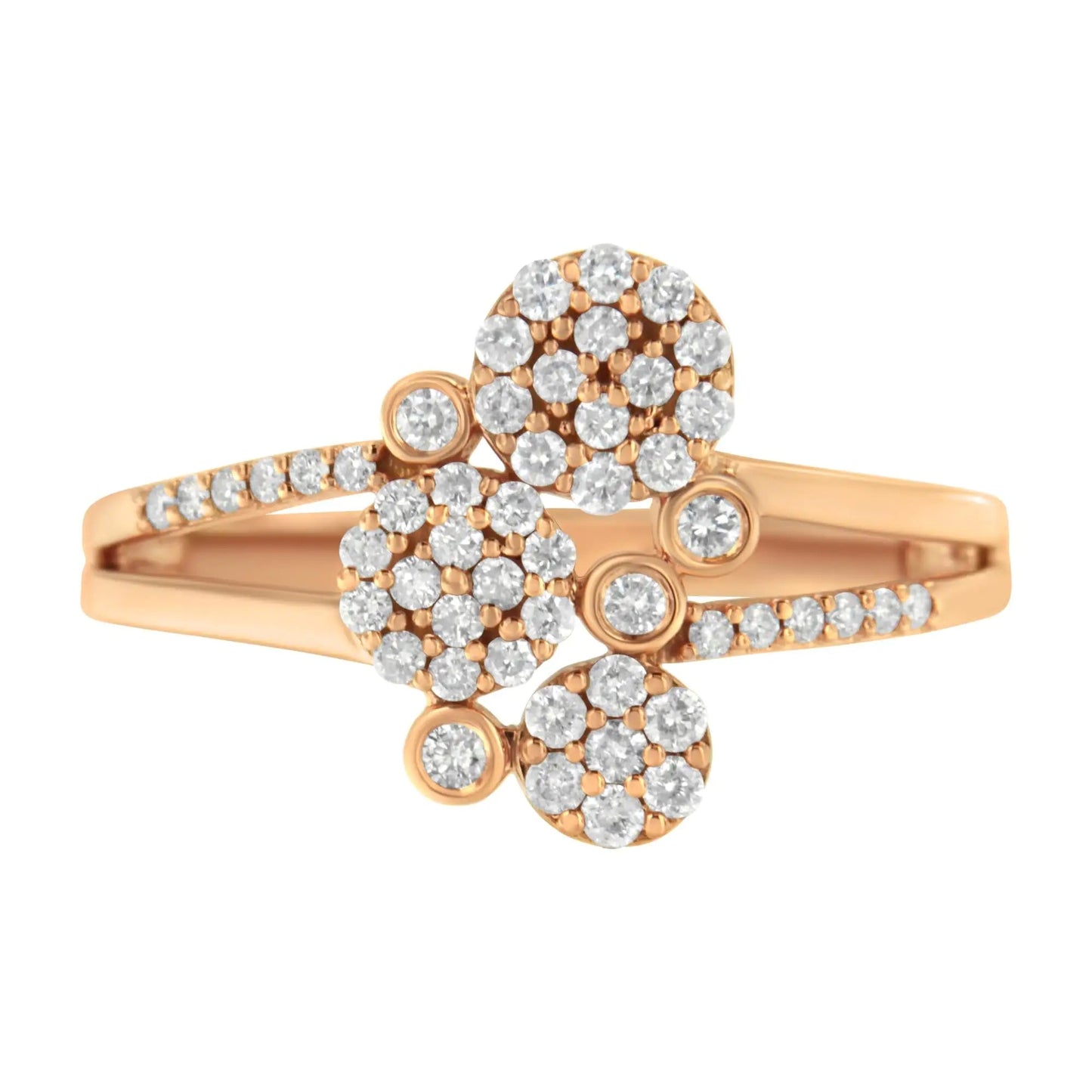 14K Rose Gold Plated .925 Sterling Silver 1/2 Cttw Diamond Scatter Composite Bypass Ring (I-J Color, I1-I2 Clarity) WEM Support (www.WEM.support)