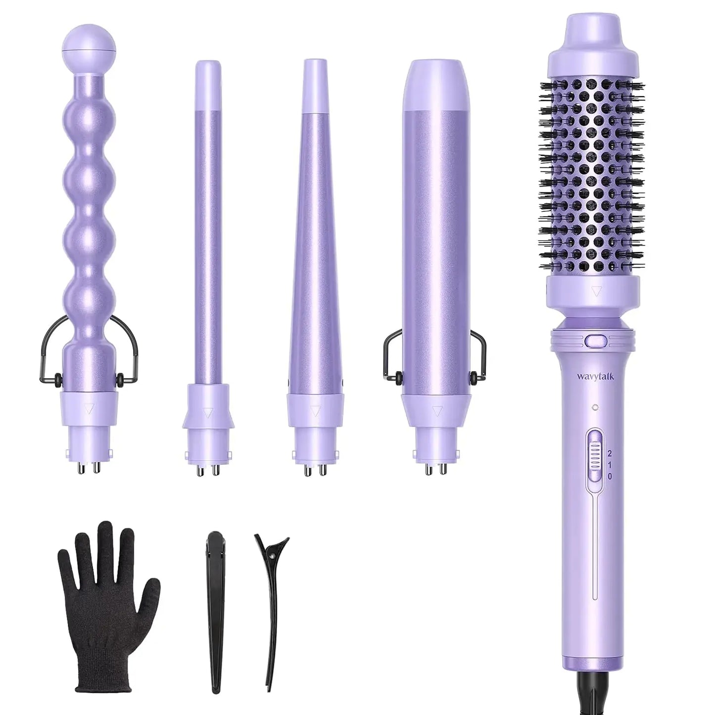 Wavytalk 5 in 1 Curling Iron,Curling Wand Set with Curling Brush and 4 Interchangeable Ceramic Curling Wand(0.5”-1.25”),Instant Heat Up,Include Heat Protective Glove & 2 Clips (Purple) Curling Wand （0.5"-1.25" ） Purple Lavender My Store