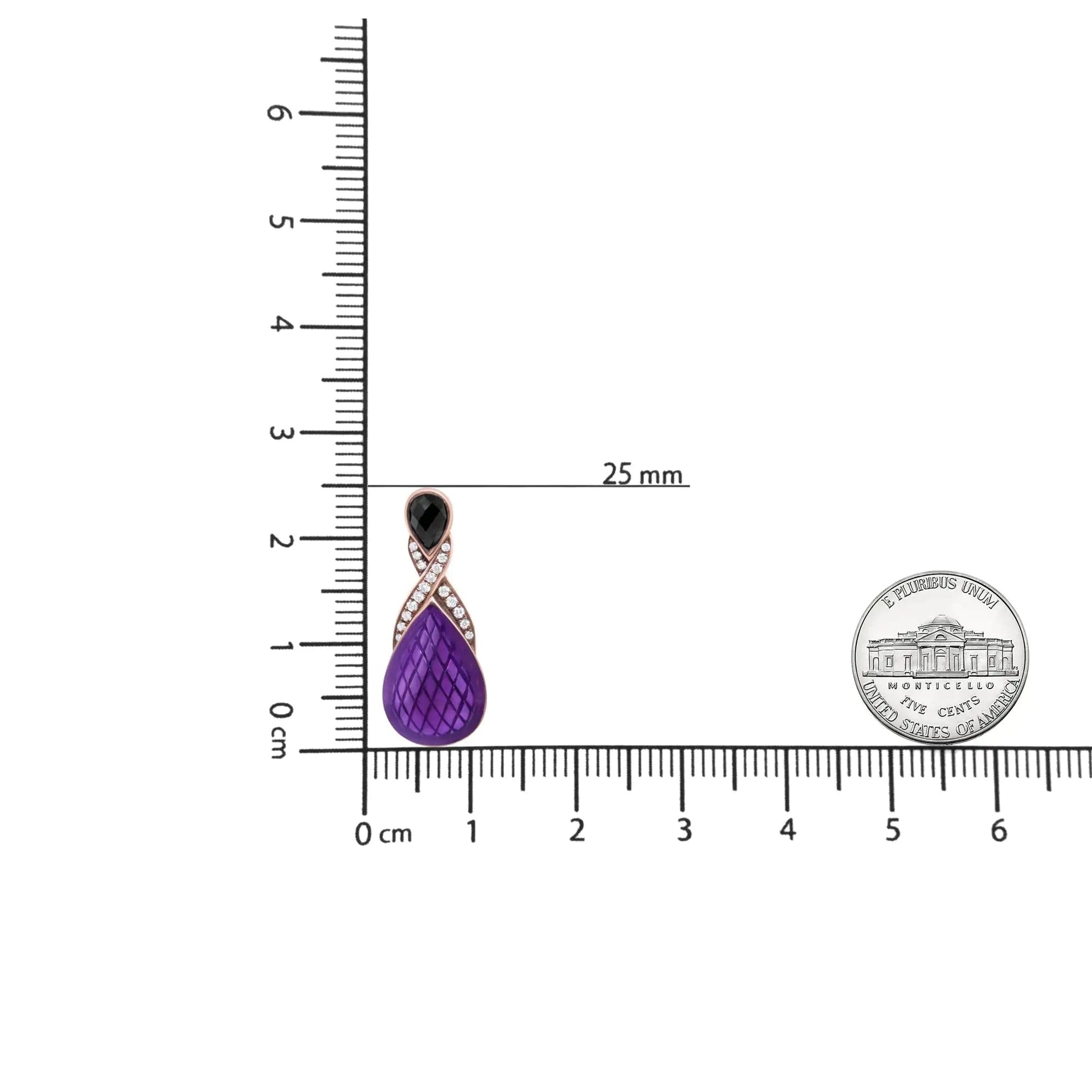18K Rose Gold Flash Plated .925 Sterling Silver Purple Enamel 1/5 Cttw Round Pave-Set Diamond and 5.5 x 4mm Pear-Shaped Black Onyx Drop Earrings (F-G Color, VS1-VS2 Clarity) WEM Support (www.WEM.support)