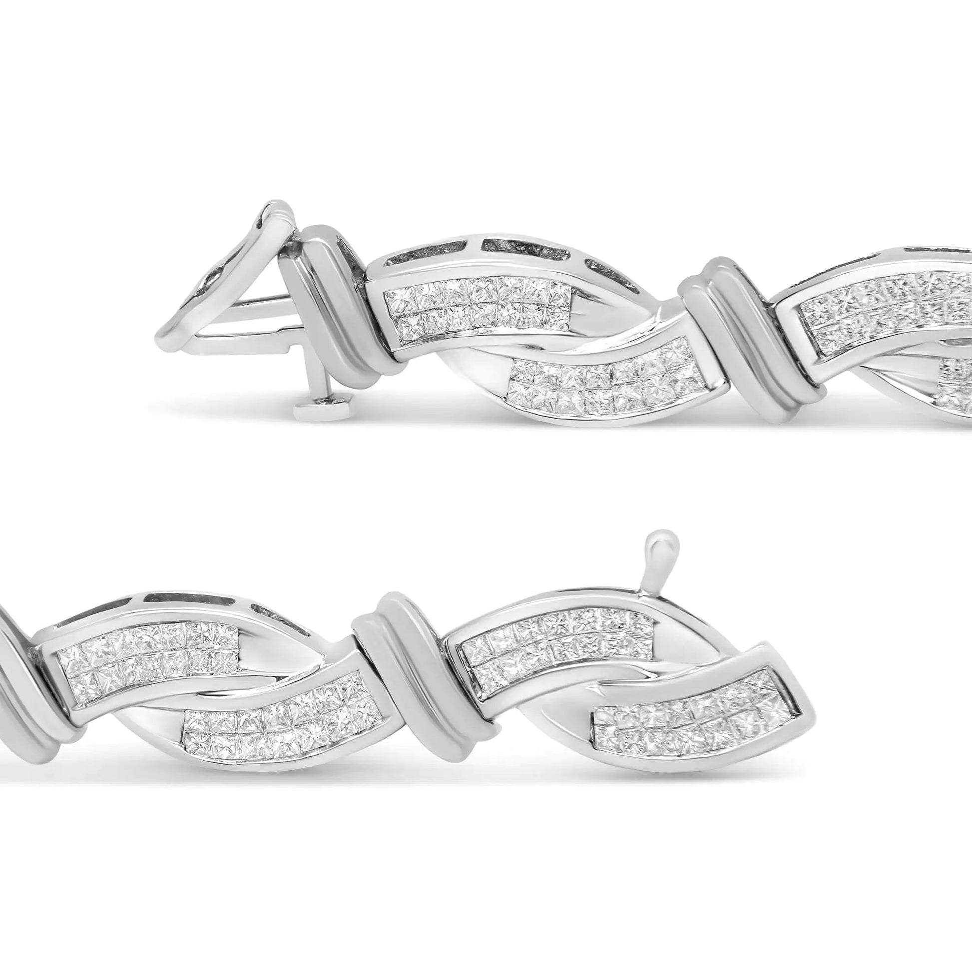 14K White Gold 4.0 Cttw Invisble Set Princess-Cut Diamond Wave Style Link Bracelet (H-I Color, SI2-I1 Clarity) - 7" WEM Support (www.WEM.support)