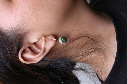 18K Yellow Gold 3 1/2 Cttw Diamond and Round Green Tsavorite Gemstone Round Domed Drop Hoop Earrings (Brown Color, SI1-SI2 Clarity) WEM Support (www.WEM.support)