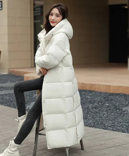 Women's Long Down Jacket with Hood WEM Support (www.WEM.support)