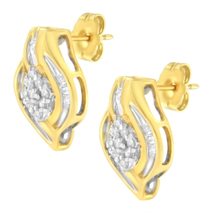 10K Yellow Gold 1/3 cttw Round-Cut Diamond Cluster and Swirl Stud Earrings (J-K Clarity, I2-I3 Color) WEM Support (www.WEM.support)