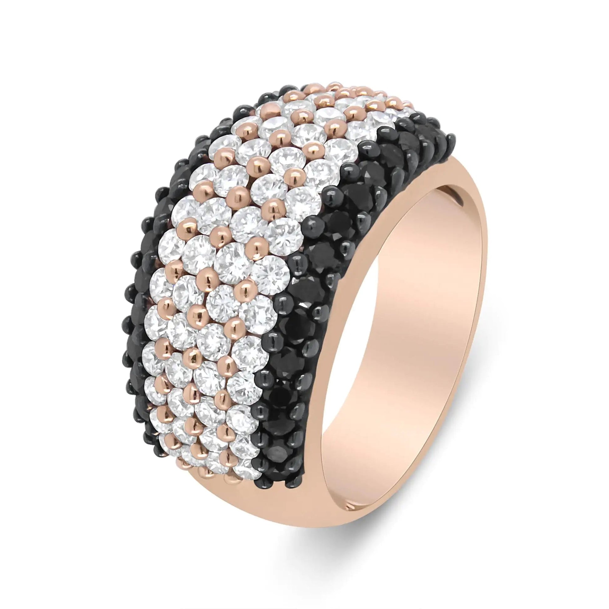 18K Rose Gold 2 1/5 Cttw Black and White Diamond 6 Row Band Ring (F-G and Black Color, VS1-VS2 Clarity) WEM Support (www.WEM.support)