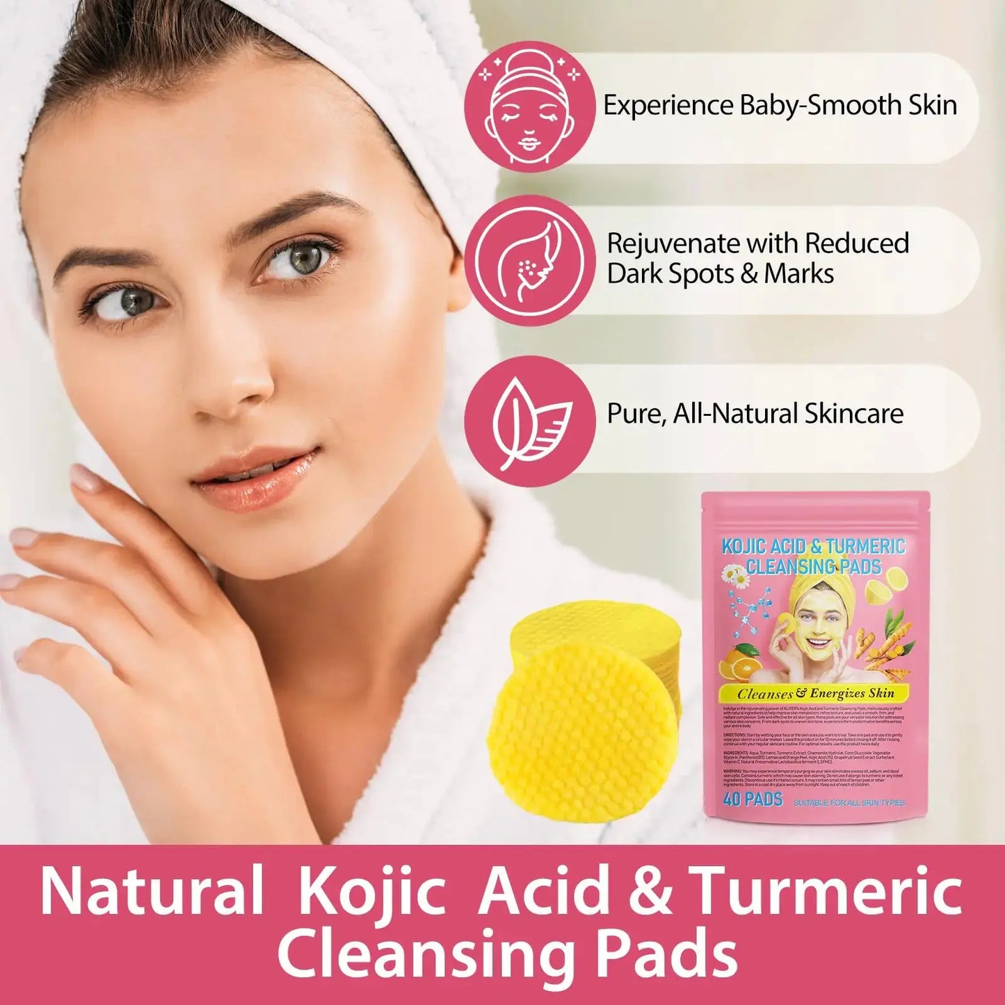 Turmeric Kojic Acid Cleansing Pads, Kojic Acid And Turmeric Cleansing Pads Helps Balance Skin Oil And Water, Remove Excess Keratin From The Body'S Skin, 40PCS 40 Count (Pack of 1) My Store