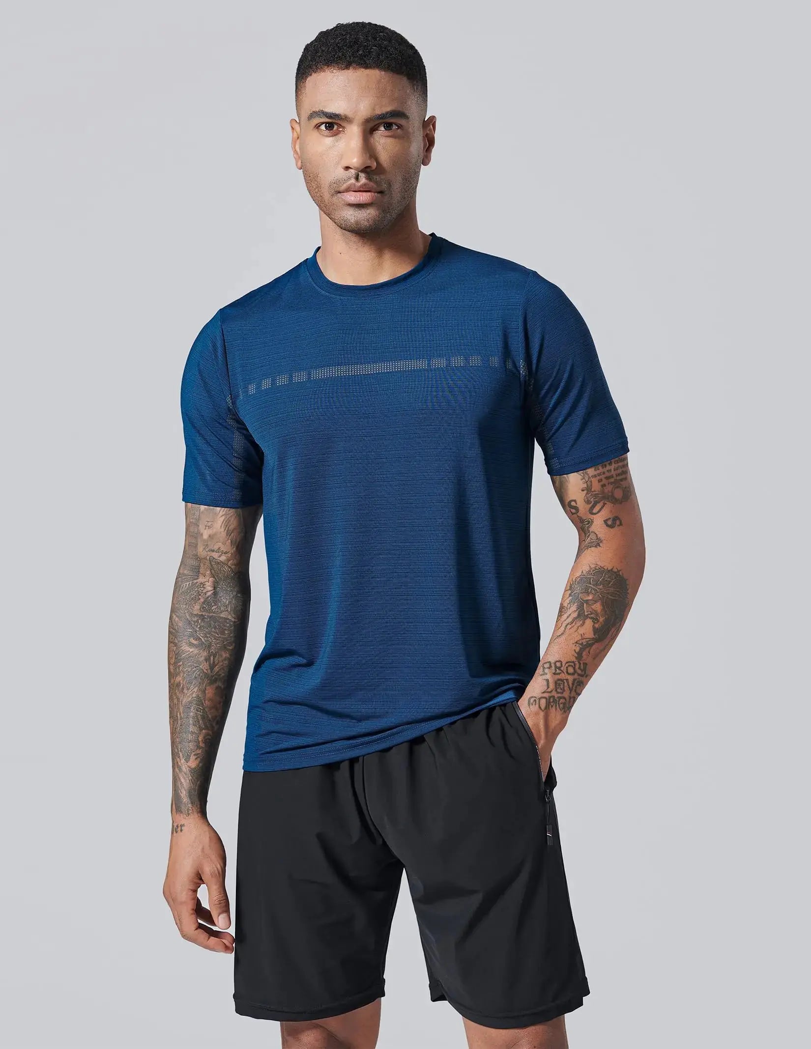 5 Pack Men’s Active Quick Dry Crew Neck T Shirts | Athletic Running Gym Workout Short Sleeve Tee Tops Bulk Light Gray/Gradient Red/Blue/Charcoal/Black Large My Store