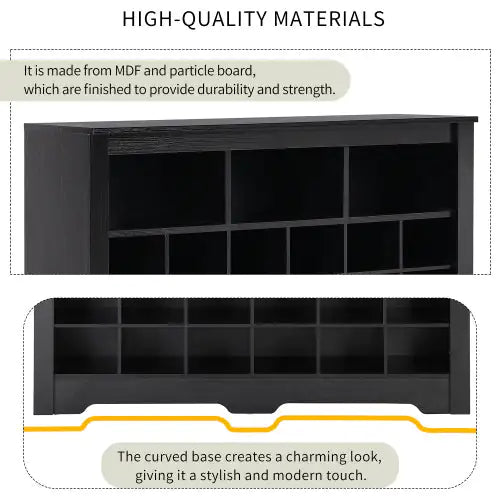 Stylish Design 24 Shoe Cabinet Console, Modern Shoe Cabinet With Curved Base, Multifunctional Sideboard, High Quality, For Corridor, Bedroom, Living Room, Black WEM Support (www.WEM.support)