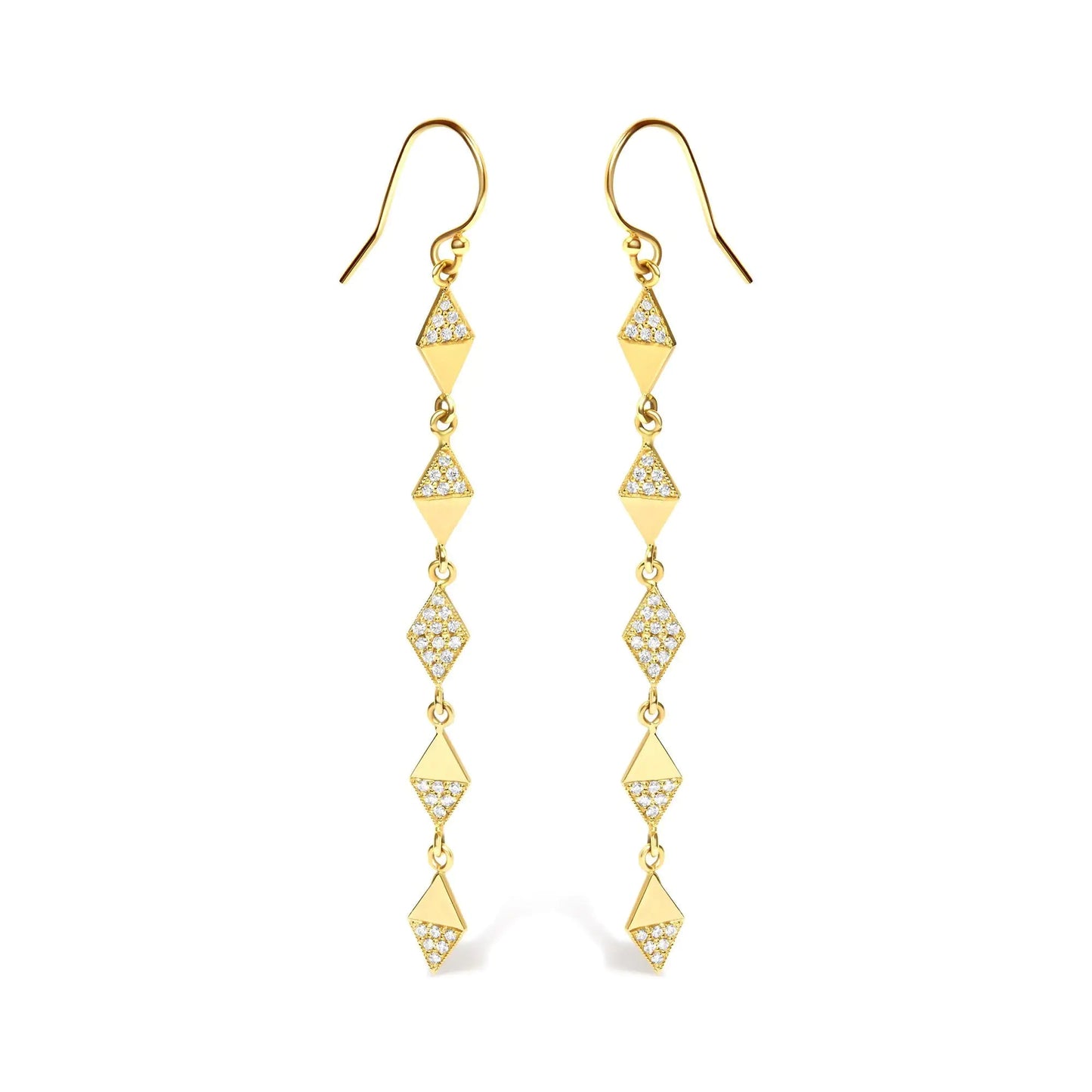 14K Yellow Gold 1/3 Cttw Diamond Studded Kite Drop and Dangle Earrings (H-I Color, SI2-I1 Clarity) WEM Support (www.WEM.support)