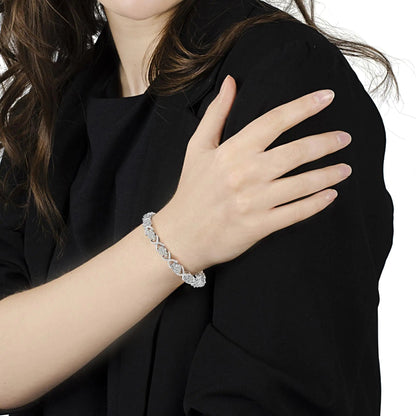 .925 Sterling Silver 2-1/4 Cttw Diamond 7” Cluster X Link Bracelet (I-J Color, I3 Clarity) WEM Support (www.WEM.support)