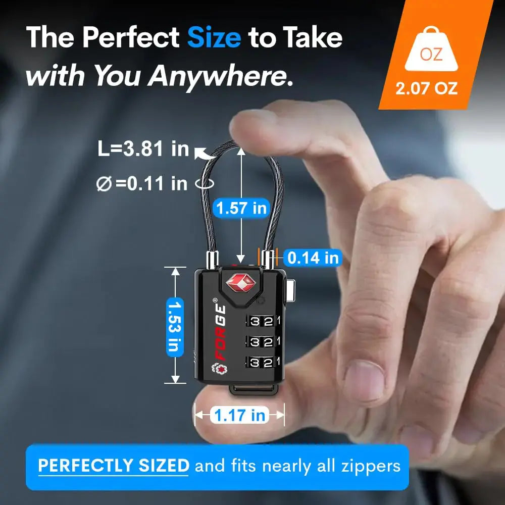 TSA Approved Cable Luggage Locks, Re-settable Combination with Alloy Body Black Single Pack My Store