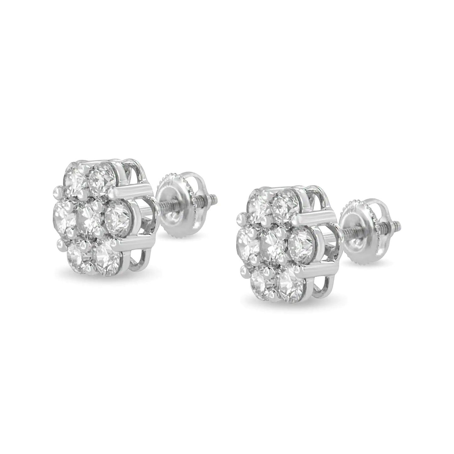 14K White Gold 3 cttw Prong Set Round-Cut Diamond Floral Cluster Stud Earring (I-J Color, SI1-SI2 Clarity) WEM Support (www.WEM.support)