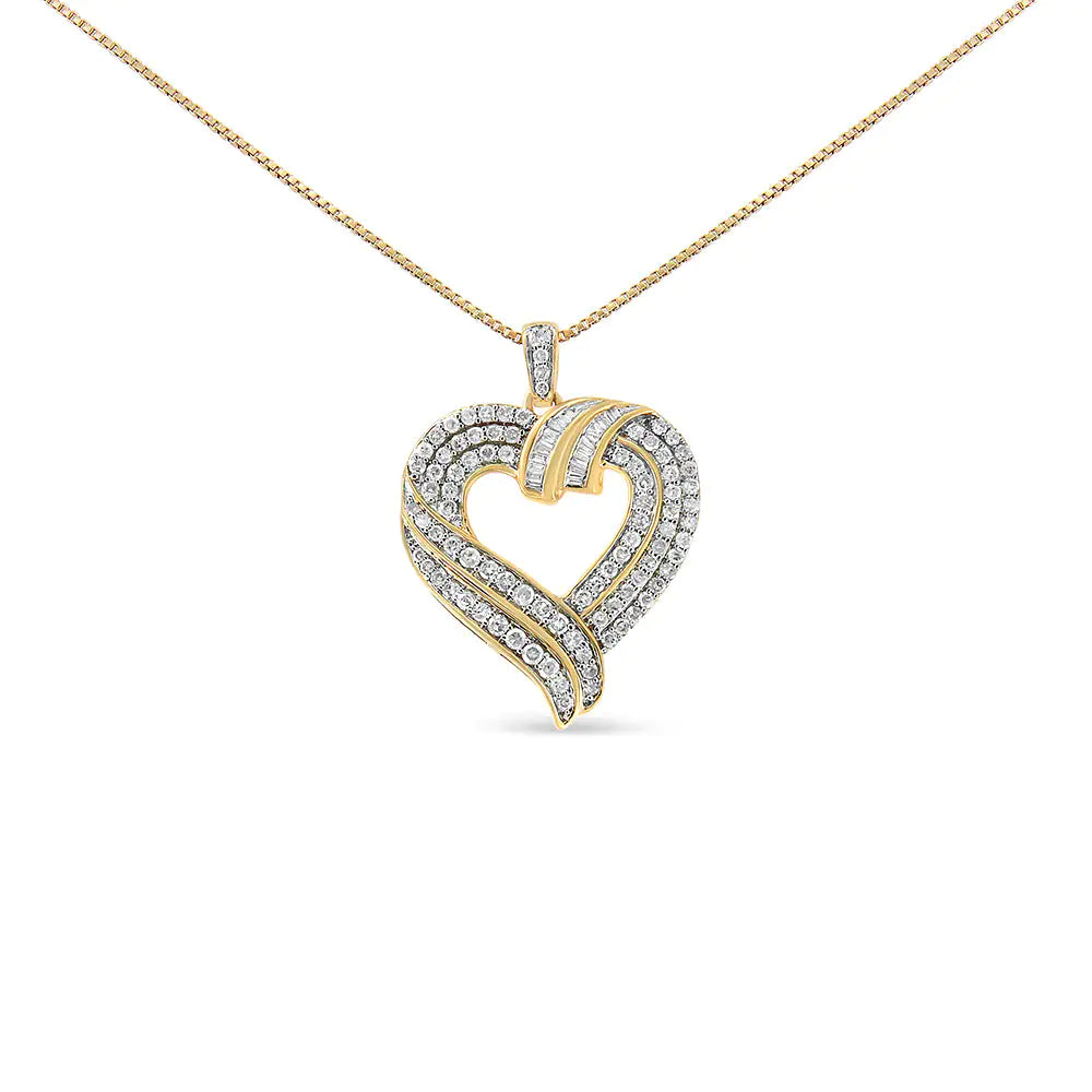 .925 Sterling Silver 1.00 Cttw Baguette Diamond Composite Open Heart 18" Inch Pendant Necklace (I-J Color, I1-I2 Clarity) WEM Support (www.WEM.support)