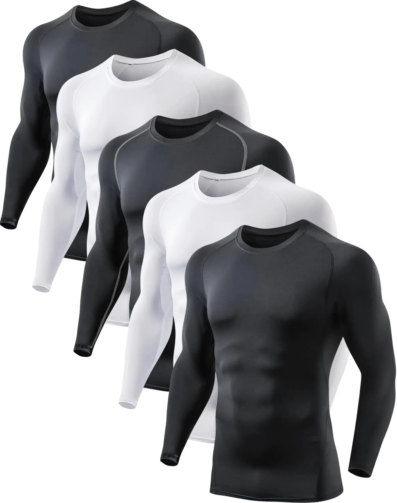 5 or 4 Pack Men's Compression Shirts Long Sleeve UPF SPF Rash Guard Workout Base Layer Undershirt Gear Small Black(g)/Black/White (5 Pack) My Store
