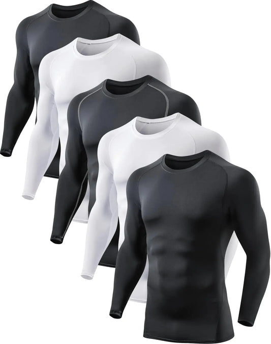 5 or 4 Pack Men's Compression Shirts Long Sleeve UPF SPF Rash Guard Workout Base Layer Undershirt Gear Small Black(g)/Black/White (5 Pack) My Store