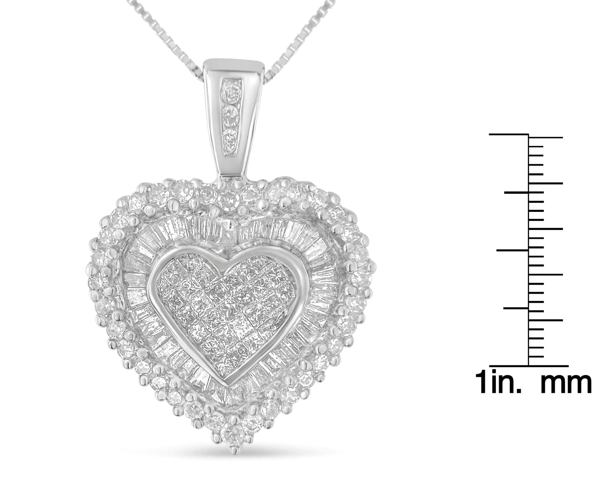 10K White Gold 1 cttw Multi Cut 1 cttw Diamond Heart Pendant Necklace (H-I, I1-I2) WEM Support (www.WEM.support)
