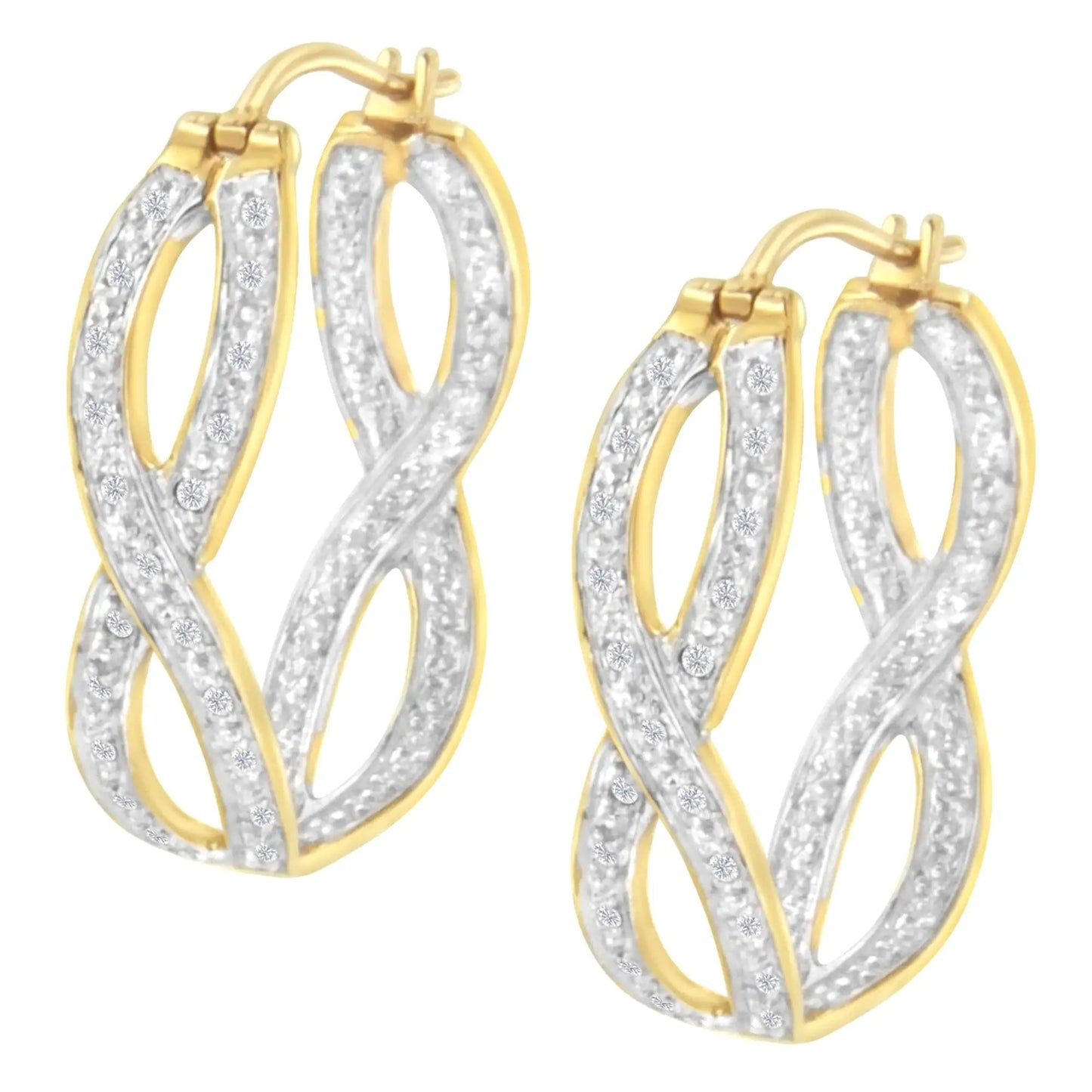 10K Yellow and White Gold 1/4 cttw Diamond Double Infinity Hoop Earrings (I-J Clarity, I1-I2 Color) WEM Support (www.WEM.support)
