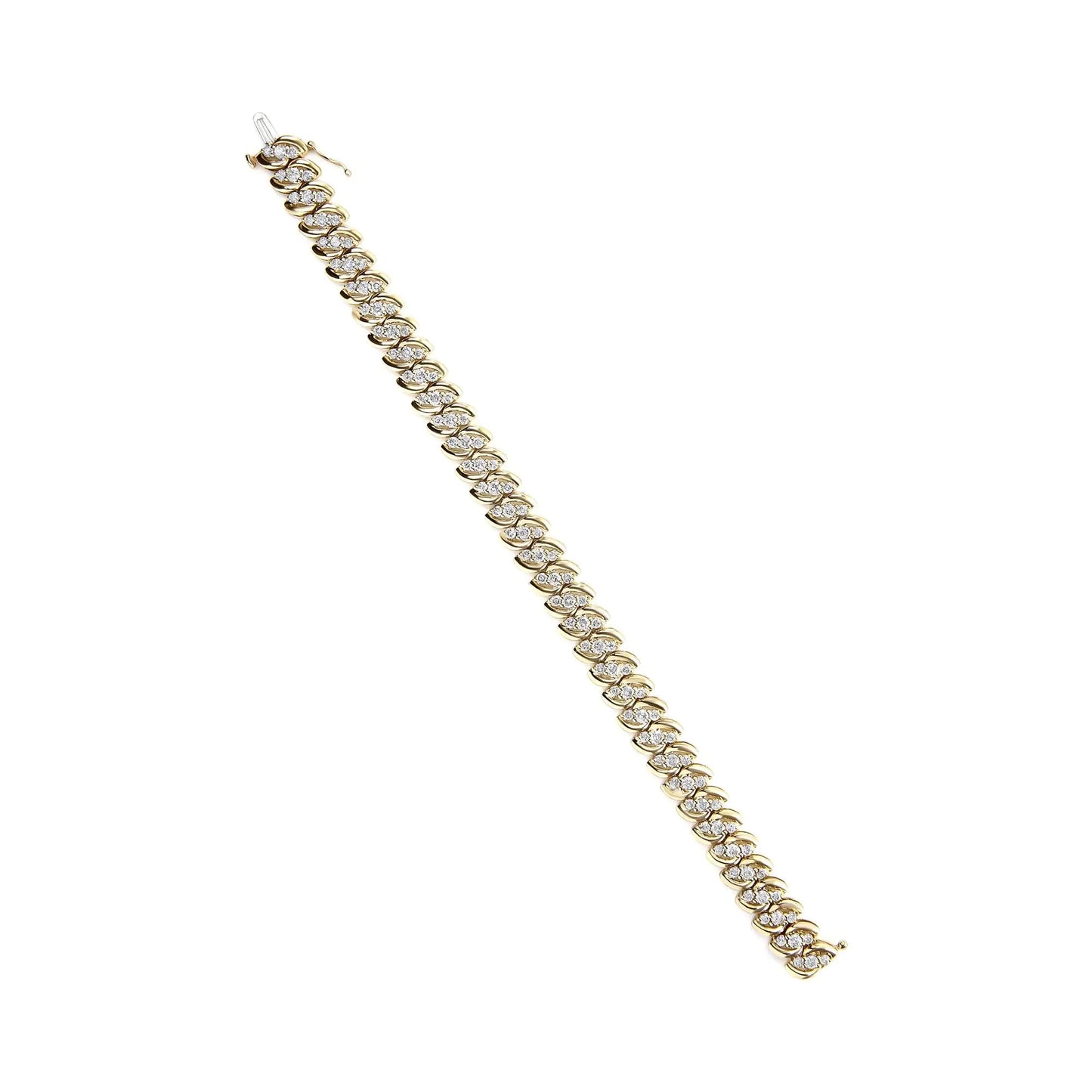 10K Yellow Gold 5.0 Cttw Diamond Double Row S-Link Cuban Bracelet (J-K Color, I2-I3 Clarity) - 7.25" Inches WEM Support (www.WEM.support)