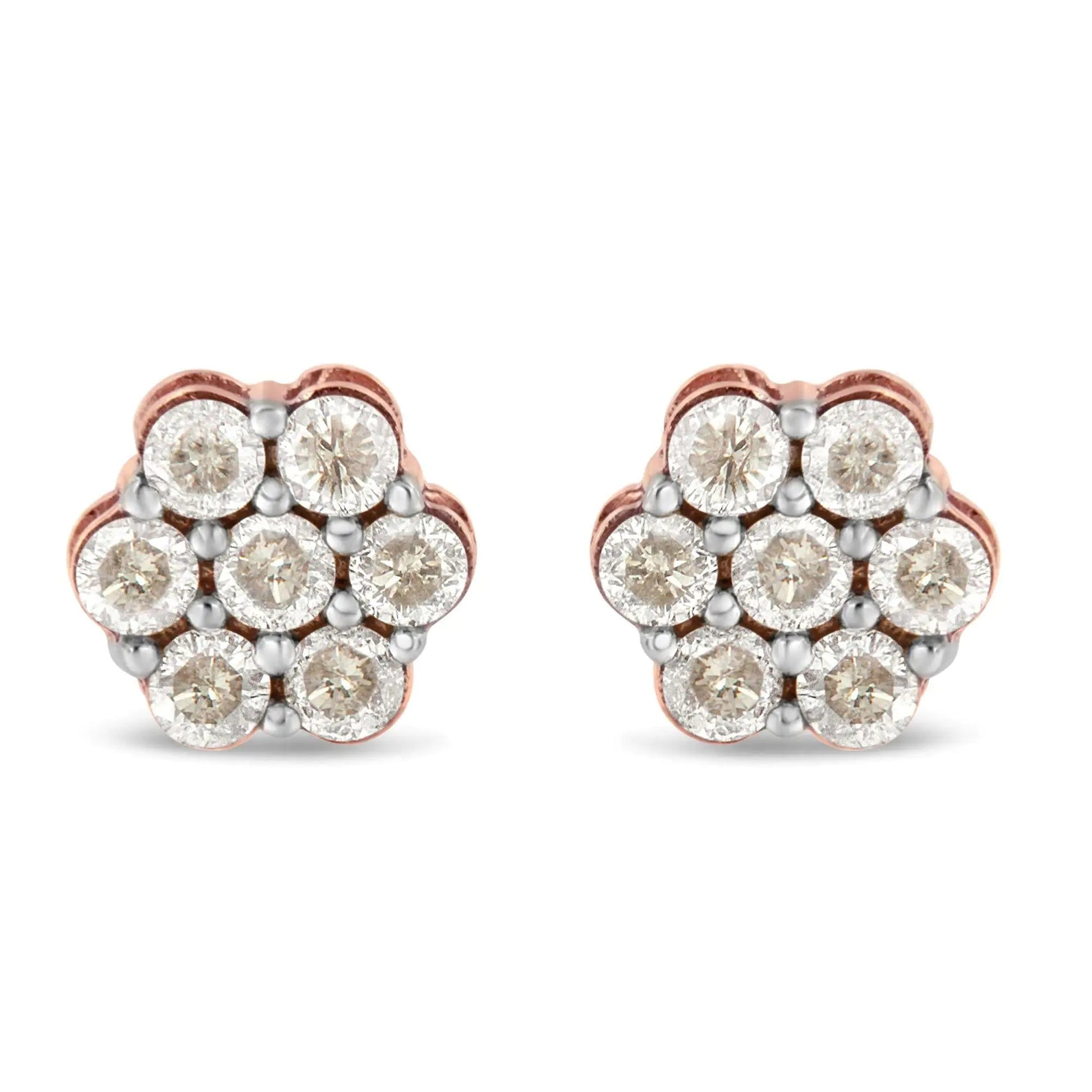 10K Rose Gold Diamond Floral Stud Earrings (1 cttw, J-K Color, I1-I2 Clarity) WEM Support (www.WEM.support)