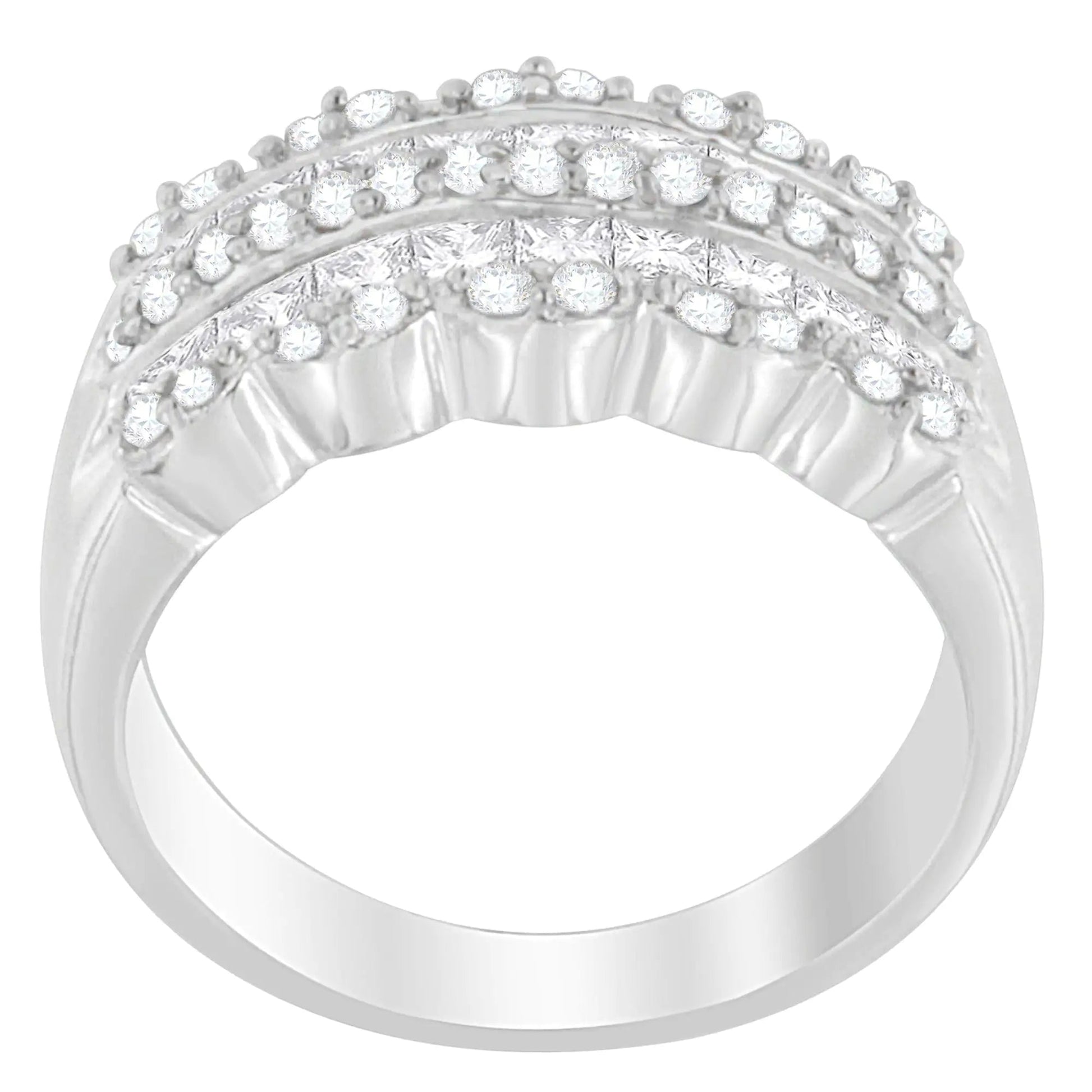 14K White Gold 1 1/7ct. TDW Round and Princess-Cut Diamond Ring(H-I, SI2-I1) WEM Support (www.WEM.support)