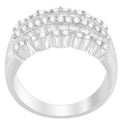 14K White Gold 1 1/7ct. TDW Round and Princess-Cut Diamond Ring(H-I, SI2-I1) WEM Support (www.WEM.support)
