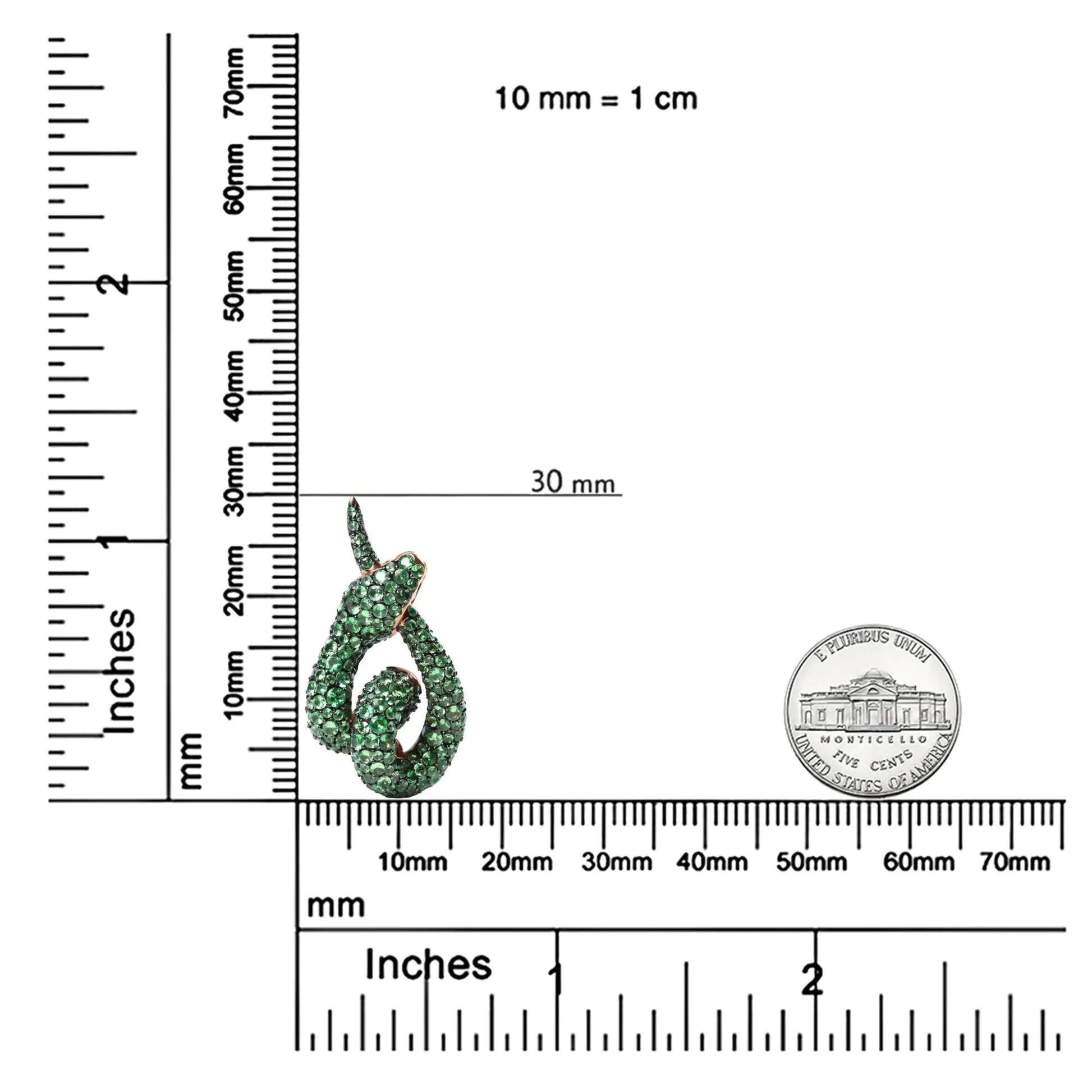 18K Rose Gold Round Green Tsavorite Gemstone Cluster Spiral Snake Design 18" Pendant Necklace (AAA+ Quality) WEM Support (www.WEM.support)