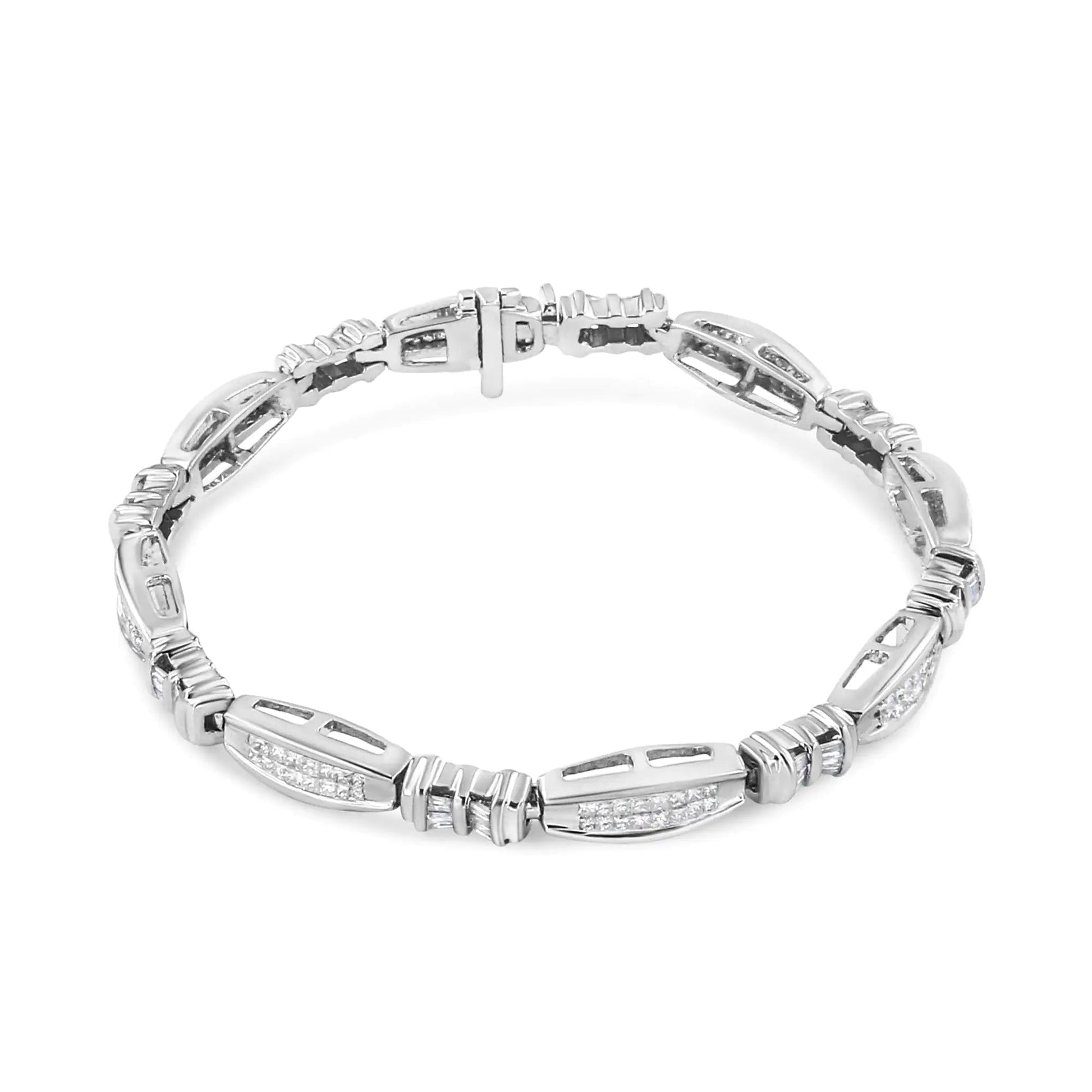 14K White Gold 2.0 Cttw Channel-Set Alternating Baguette and Princess-Cut Diamond Link Bracelet (H-I Color, SI2-I1 Clarity) - Size 7 WEM Support (www.WEM.support)