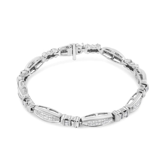 14K White Gold 2.0 Cttw Channel-Set Alternating Baguette and Princess-Cut Diamond Link Bracelet (H-I Color, SI2-I1 Clarity) - Size 7 WEM Support (www.WEM.support)