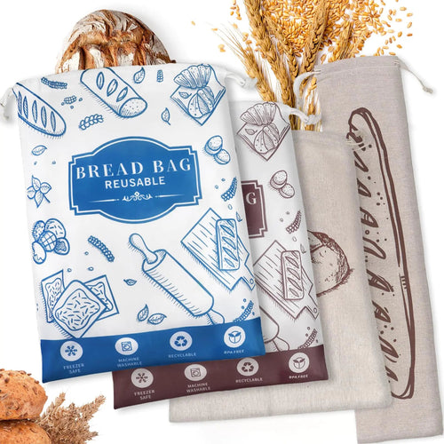 4-Piece Artisan Bread Storage Bags with Eco-Friendly TPU Lining HejK.com Marketplace LLC