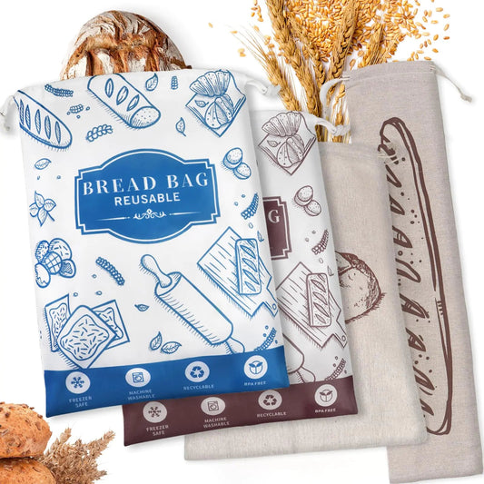 4-Piece Artisan Bread Storage Bags with Eco-Friendly TPU Lining HejK.com Marketplace LLC