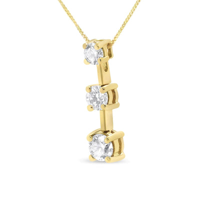 14K Gold Round Diamond Three-Stone Drop Pendant 18" Necklace - (H-I Color, SI1-SI2 Clarity) WEM Support (www.WEM.support)