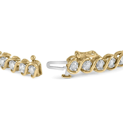 10K Yellow Gold 3 cttw Round-Cut Diamond Spiral Link 7.50" Bracelet (I-J Color, I1-I2 Clarity) WEM Support (www.WEM.support)