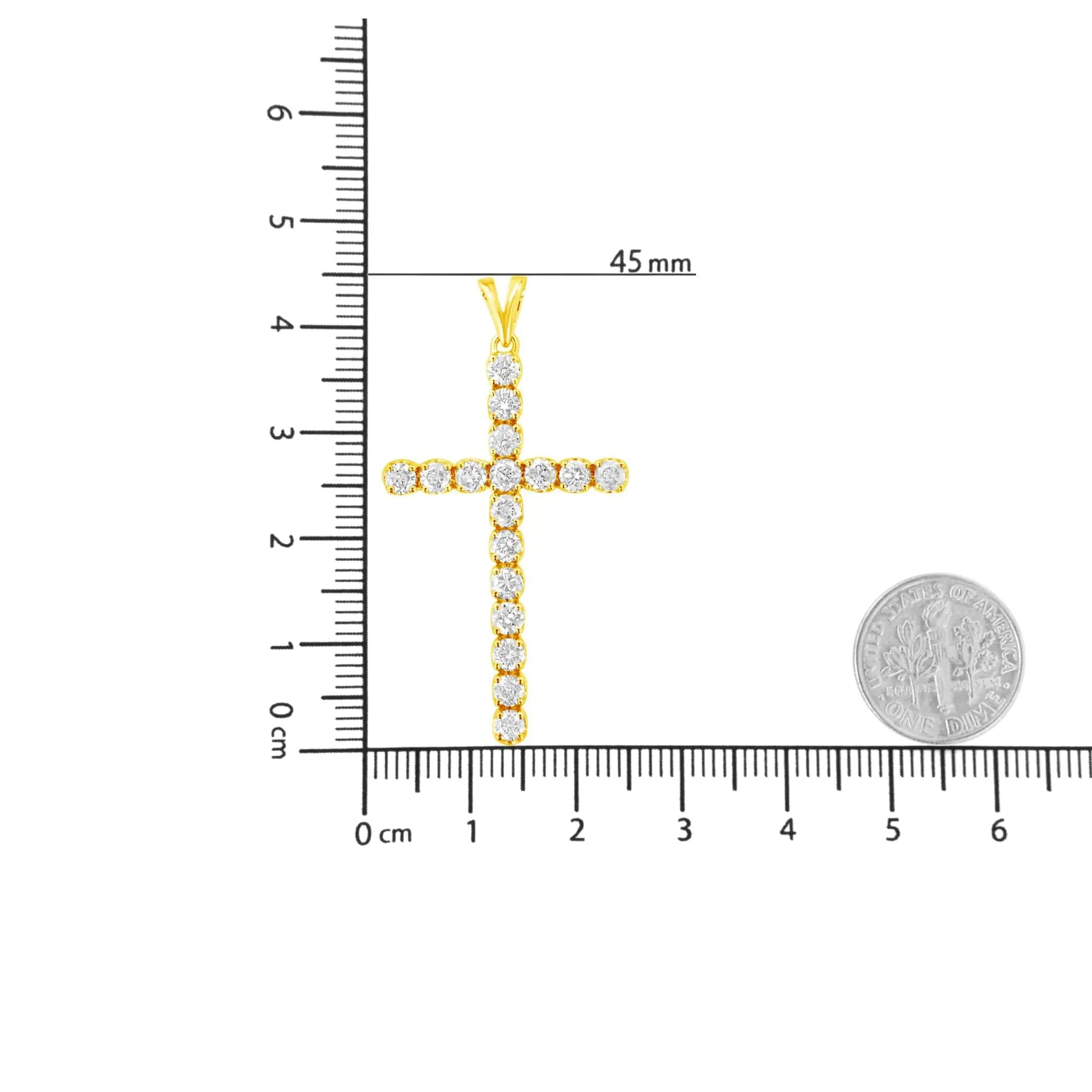 10k Yellow Gold Plated .925 Sterling Silver 2.0 cttw Classic Prong Set Round-Cut Diamond Cross 18" Pendant Necklace (J-K Color, I1-I2 Clarity) WEM Support (www.WEM.support)