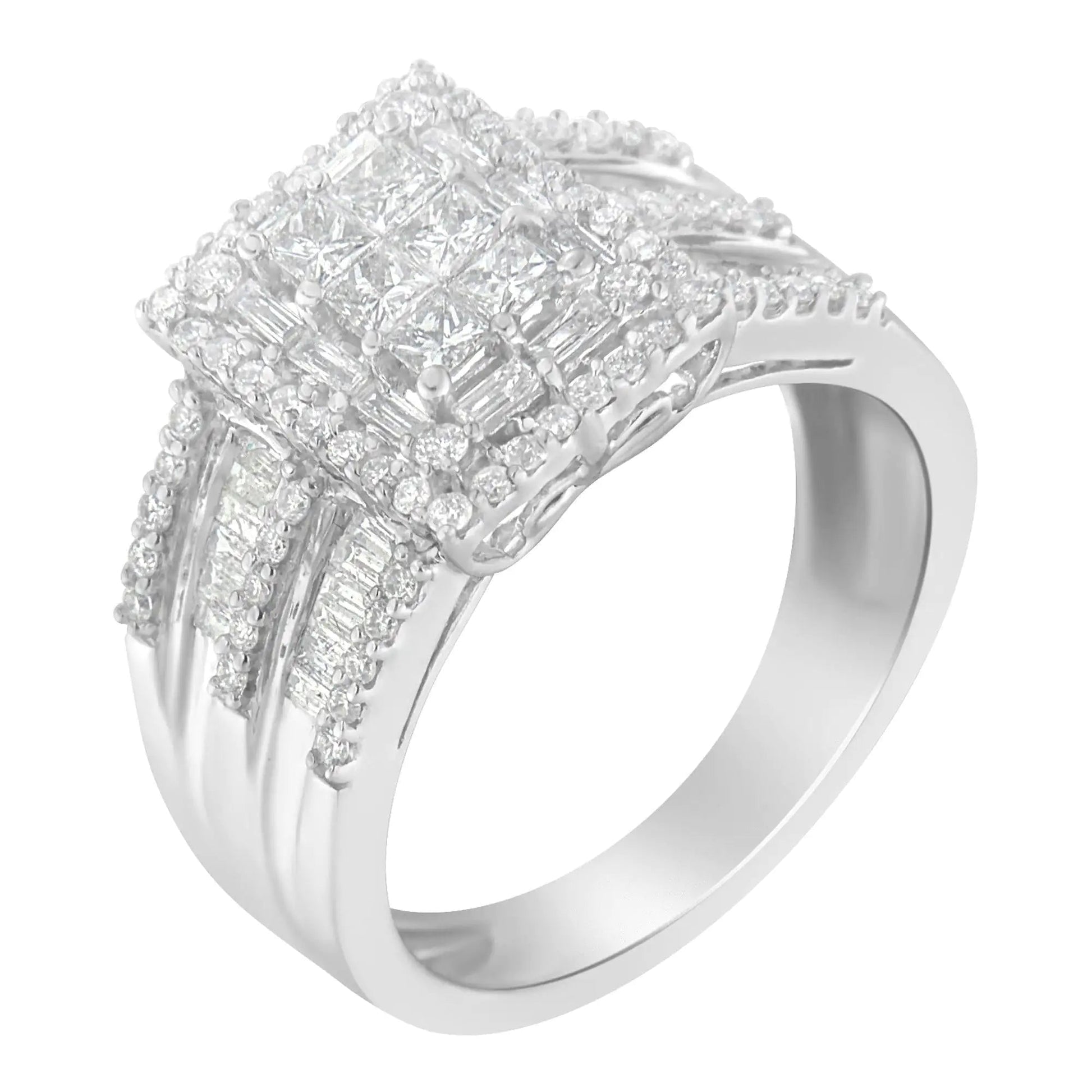 10K White Gold Diamond Cluster Ring (1 cttw, H-I Color, I1-I2 Clarity) WEM Support (www.WEM.support)